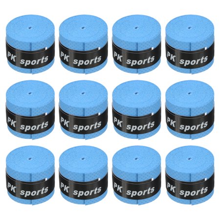 Uxcell 43.3" Round Groove Non-Slip PU Tennis Racket Overgrip Tape Wraps Blue 12 Pack