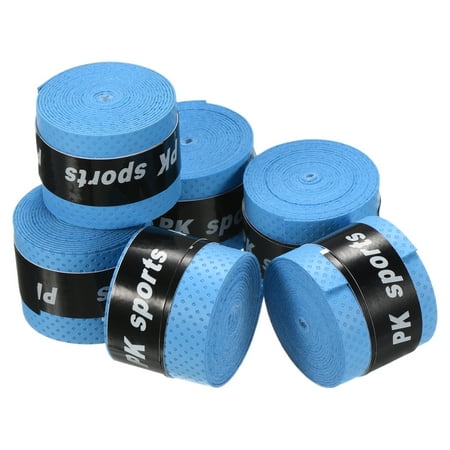 Uxcell 43.3" Round Groove Non-Slip PU Tennis Racket Overgrip Tape Wraps Blue 6 Pack