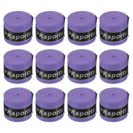 Uxcell 43.3" Round Groove Non-Slip PU Tennis Racket Overgrip Tape Wraps Purple 12 Pack