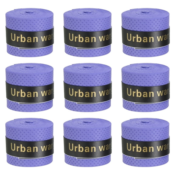 Uxcell 43.3" Round Groove Non-Slip PU Tennis Racket Overgrip Tape Wraps Purple 9 Pack