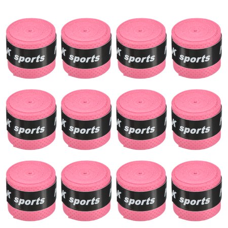 Uxcell 43.3" Round Groove Non-Slip PU Tennis Racket Overgrip Tape Wraps Red 12 Pack