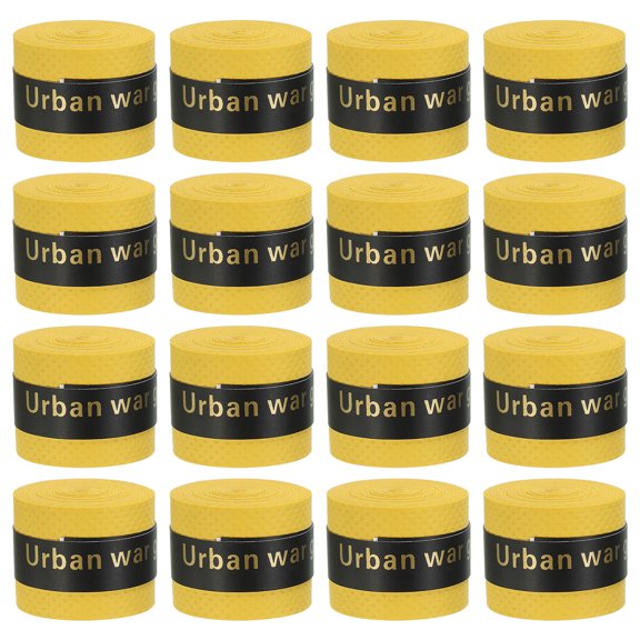 Uxcell 43.3" Round Groove Non-Slip PU Tennis Racket Overgrip Tape Wraps Yellow 16 Pack