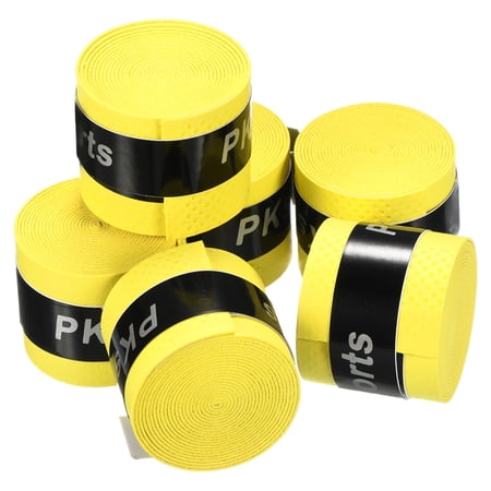 Uxcell 43.3" Round Groove Non-Slip PU Tennis Racket Overgrip Tape Wraps Yellow 6 Pack