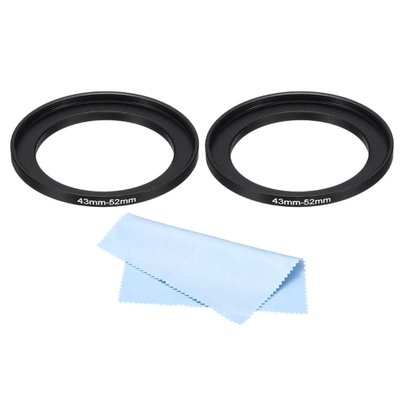 Uxcell 43mm-52mm Step Up Ring with Cleaning Cloth, 2 Pack Camera Lens Filter Adapter Ring, Black