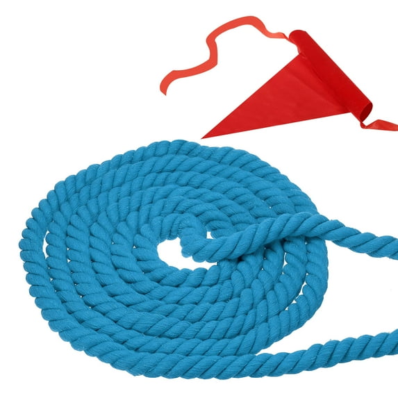 Uxcell 44 Feet Tug of War Rope for Adults Teen 3-Strand Natural Twisted Cotton Rope with Flag Blue