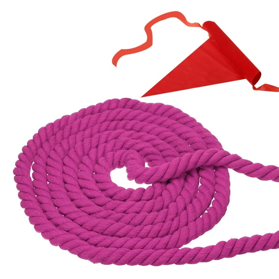 Uxcell 44 Feet Tug of War Rope for Adults Teen 3-Strand Natural Twisted Cotton Rope with Flag Rose Red