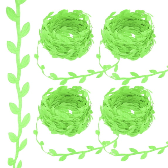 Uxcell 44 Yards Light Green Ribbon, Leaves Trim Rope Artificial Leaf String for Wreath Making, Style 8