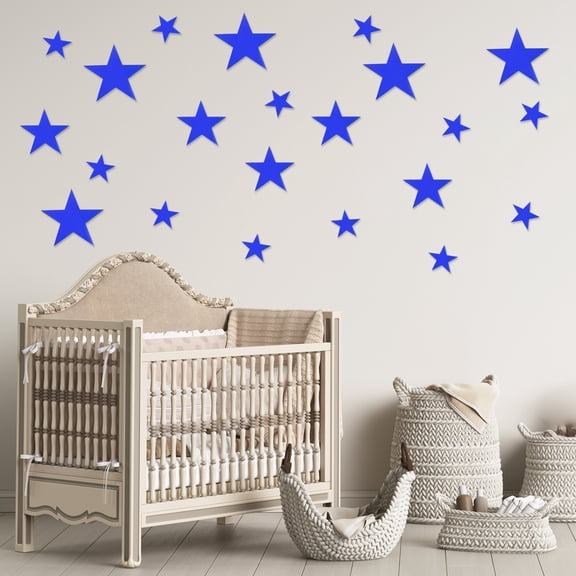 Uxcell 44Pcs Stars Acrylic Mirror Wall Stickers, 3D Mirror Sticker Removable Self-Adhesive Wall Decals for DIY Art Mural Home Bedroom Living Room Office Bathroom Wedding, Blue