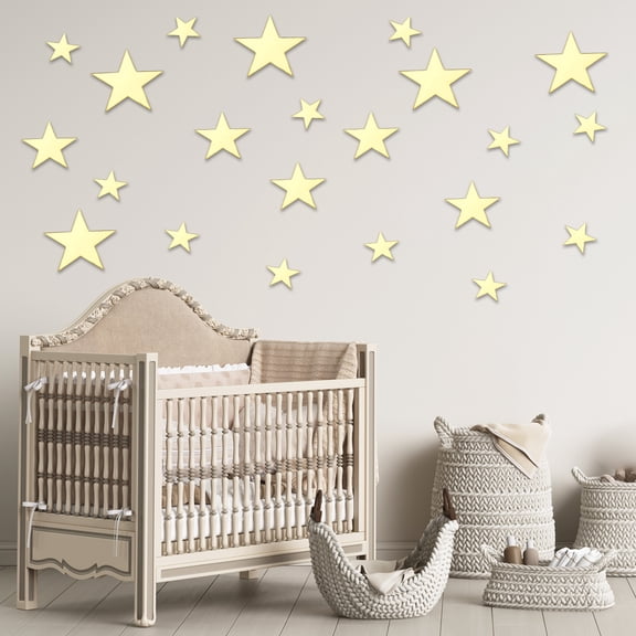 Uxcell 44Pcs Stars Acrylic Mirror Wall Stickers, 3D Mirror Sticker Removable Self-Adhesive Wall Decals for DIY Art Mural Home Bedroom Living Room Office Bathroom Wedding, Gold Tone