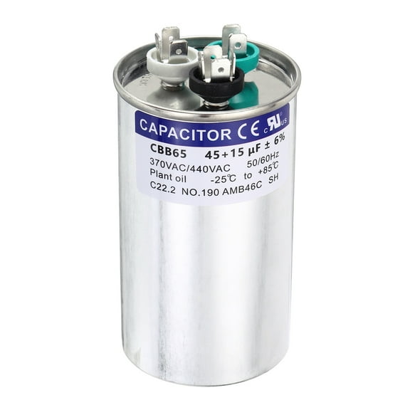 Uxcell 45+15MFD CBB65 Run Start Capacitor 45+15uF, 370/440V Round AC Capacitor for AC Motor Run, HVAC, Air Conditioner, Condenser Motors
