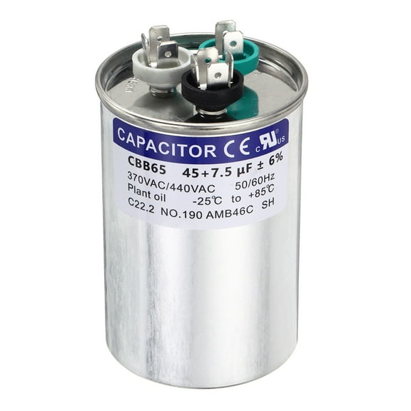 Uxcell 45+7.5MFD CBB65 Run Start Capacitor 45+7.5uF, 370/440V Round AC Capacitor for AC Motor Run, HVAC, Air Conditioner, Condenser Motors