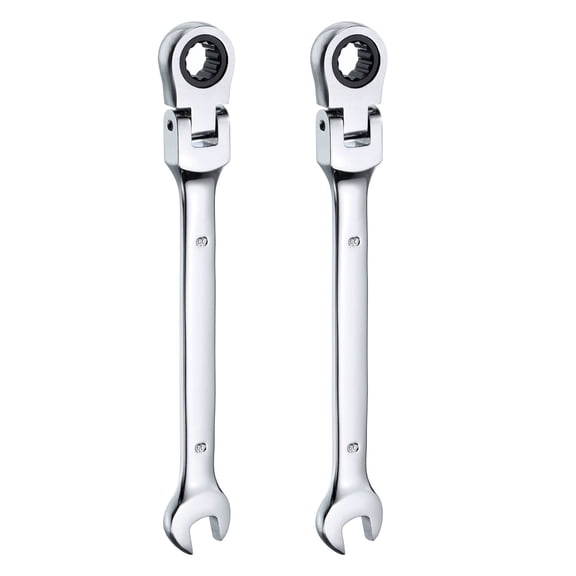 Uxcell 45 Carbon Steel Flex-Head Ratcheting Wrench CRV Metric Ratchet Combination Wrenches 2 Pcs 8mm