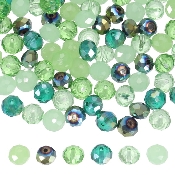 Uxcell 450 Pcs Faceted Rondelle Glass Beads, 6mm Czech Crystal Glass Spacers Bead Bulk Assorted for Jewelry Making Bracelets Necklace Earring DIY Crafts, Green Tone
