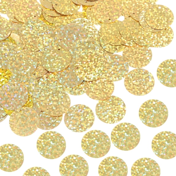 Uxcell 450 Pcs Flat Round Sequins 20mm/0.8 Inch Loose Paillettes Craft Sewing Sequins with Single Side Hole for DIY Embroidery Clothing Jewelry Making, Laser Gold