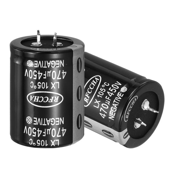 Uxcell 450V 470uF Snap in Electrolytic Capacitor, 2 pcs 2 Pin Audio Amplifier Aluminum Electrolytic Capacitor for Filter Audio Smart Home Appliances(Black,46.5x35mm)