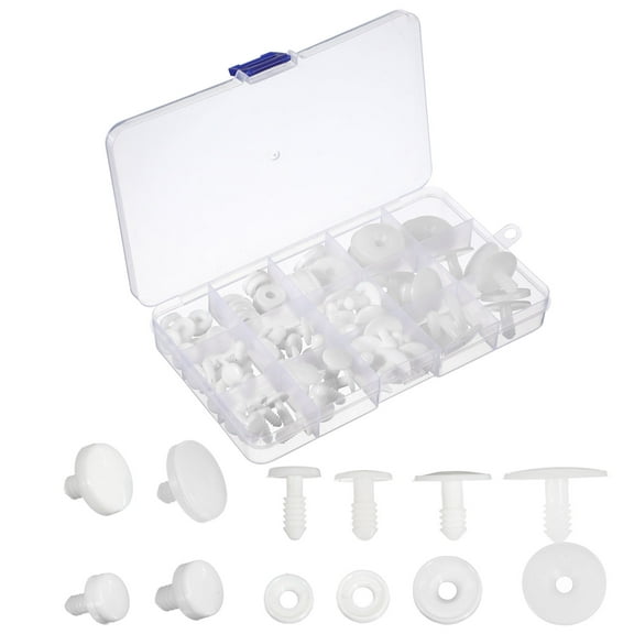 Uxcell 45Set 12/15/20/25mm 1/2, 9/16, 13/16, 1 Inch Doll Joints, Plastic Removable Animal Joints Connector Engage Bolt Doll Making Supplies for Bear Limbs Head Joint DIY, White