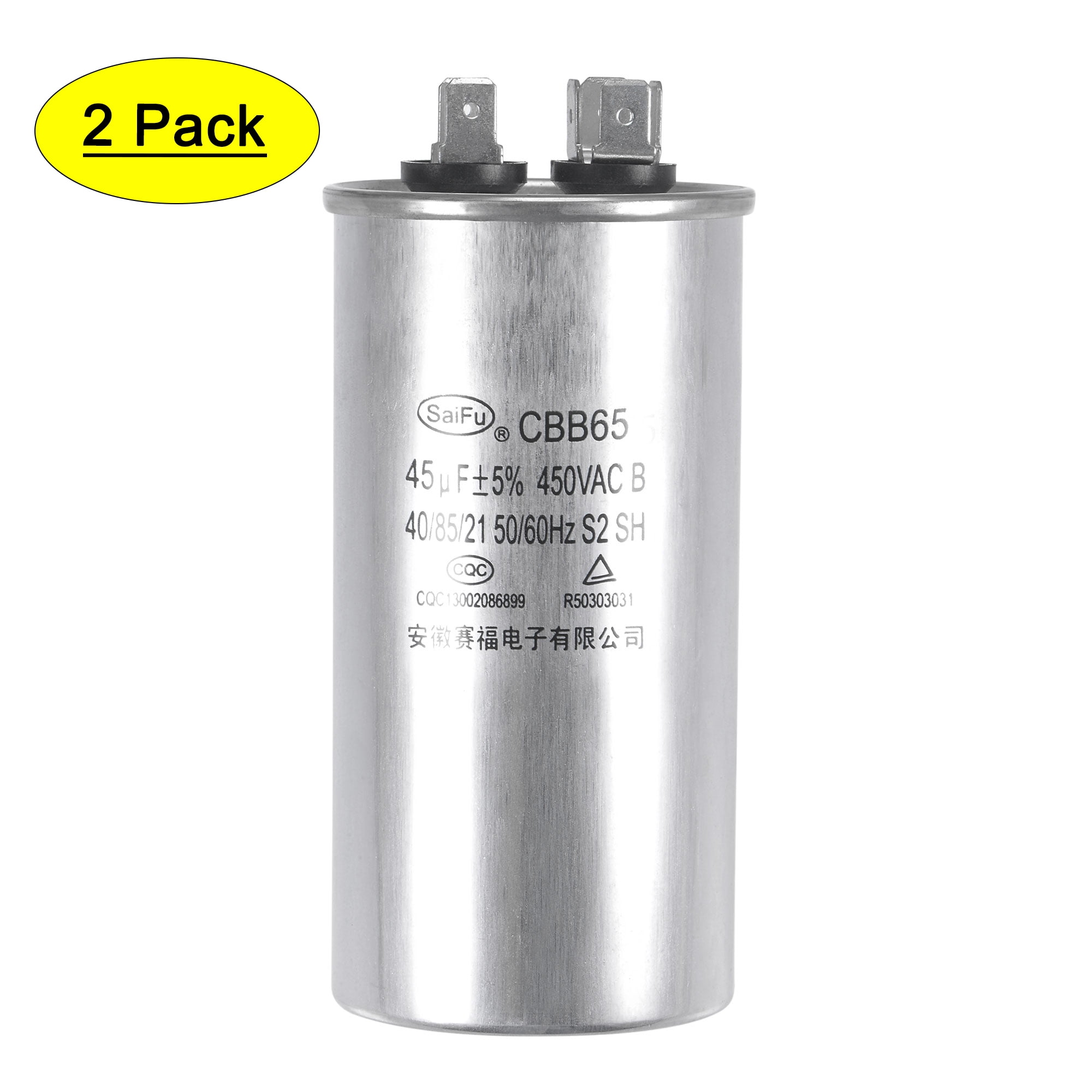 Uxcell 45uF 450V AC Aluminum Case with Terminal Round CBB65 Run Capacitor 2 Pack
