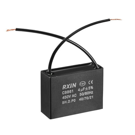 Uxcell 47x17.5x34.5mm 4uF 450V AC 2 Wires CBB61 Ceiling Fan Capacitor
