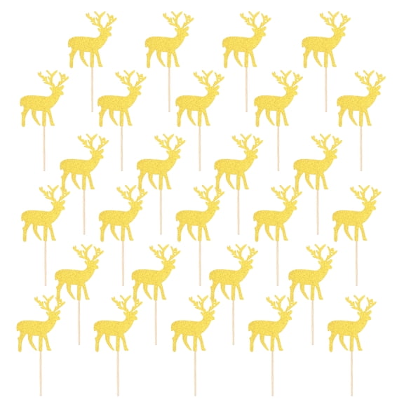 Uxcell 48 Pcs Animal Cupcake Toppers, Glitter Cupcake Picks with Glue Points, Cake Decorations for Wedding Birthday Theme Party Supplies, Golden