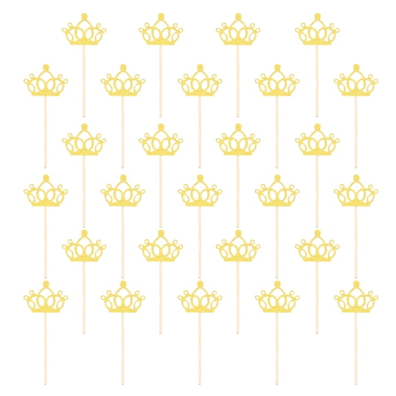 Uxcell 48 Pcs Crown Cupcake Toppers, Glitter Cupcake Picks with Glue Points, Cake Decorations for Wedding Birthday Theme Party Supplies, Golden