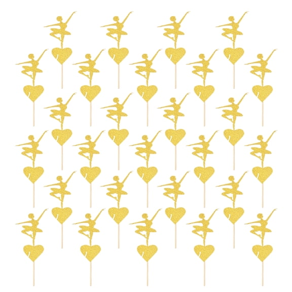 Uxcell 48 Pcs Dancing Cupcake Toppers, Glitter Cupcake Picks with Glue Points, Cake Decorations for Wedding Birthday Theme Party Supplies, Golden