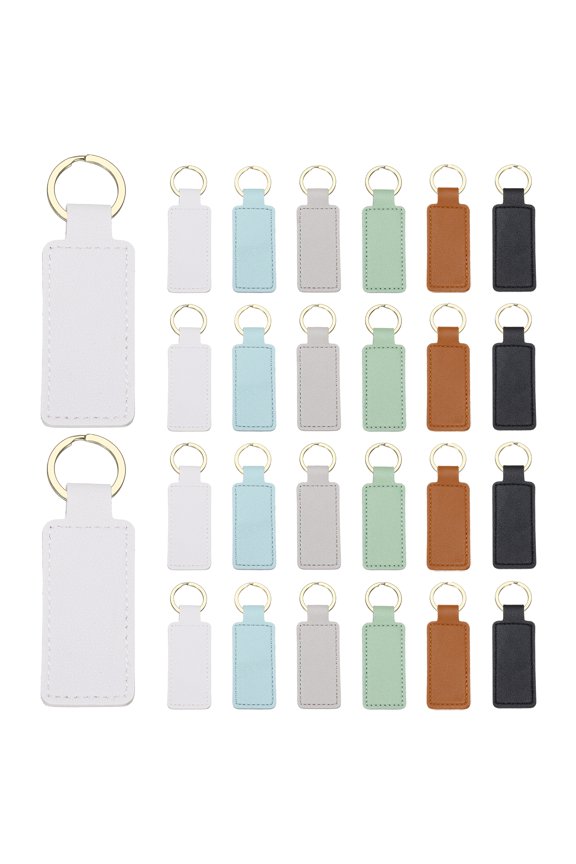 48 Pcs PU Leather Keychain Blanks Bulk Rectangular Laser Engraving Key Fob Kit Personalized Keychain with Key Rings for DIY Supplies Gifts (6 colors, 2.8"x1")