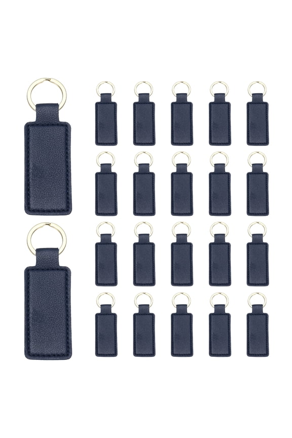 48 Pcs PU Leather Keychain Blanks Bulk Rectangular Laser Engraving Key Fob Kit Personalized Keychain with Key Rings for DIY Supplies Gifts (Dark Blue, 2.8"x1")