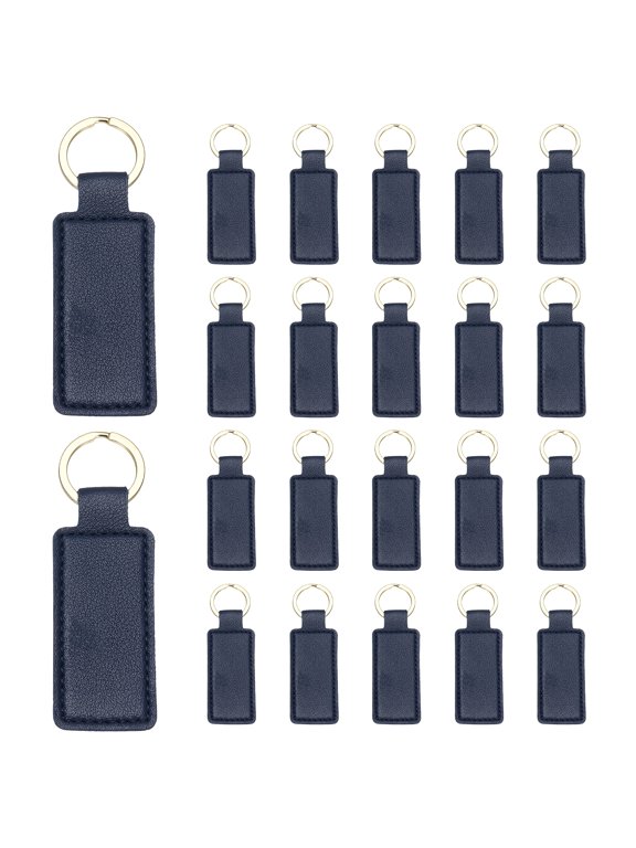 48 Pcs PU Leather Keychain Blanks Bulk Rectangular Laser Engraving Key Fob Kit Personalized Keychain with Key Rings for DIY Supplies Gifts (Dark Blue, 2.8"x1")