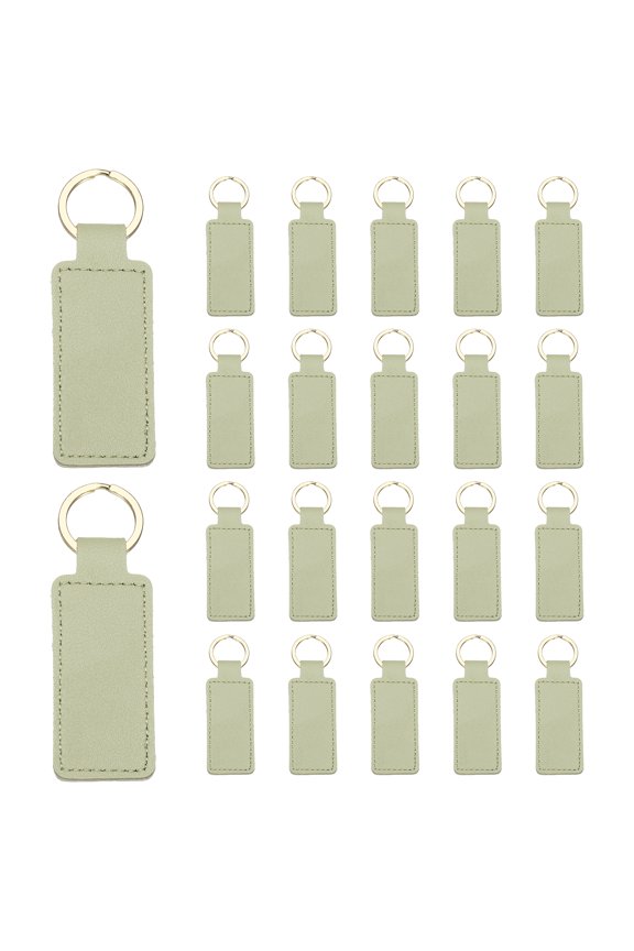 48 Pcs PU Leather Keychain Blanks Bulk Rectangular Laser Engraving Key Fob Kit Personalized Keychain with Key Rings for DIY Supplies Gifts (Matcha Green, 2.8"x1")