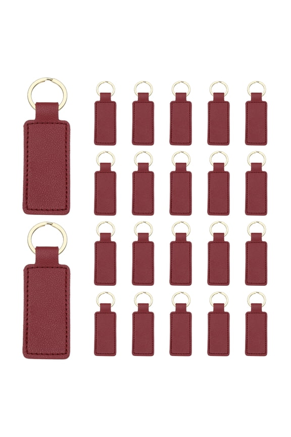 48 Pcs PU Leather Keychain Blanks Bulk Rectangular Laser Engraving Key Fob Kit Personalized Keychain with Key Rings for DIY Supplies Gifts (Wine Red, 2.8"x1")