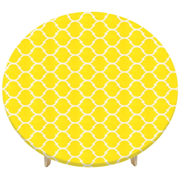 Uxcell 48" Round Plastic Tablecloth, Waterproof Flannel Backed Elastic Fitted Table Covers for Camping/Outdoor [Yellow]