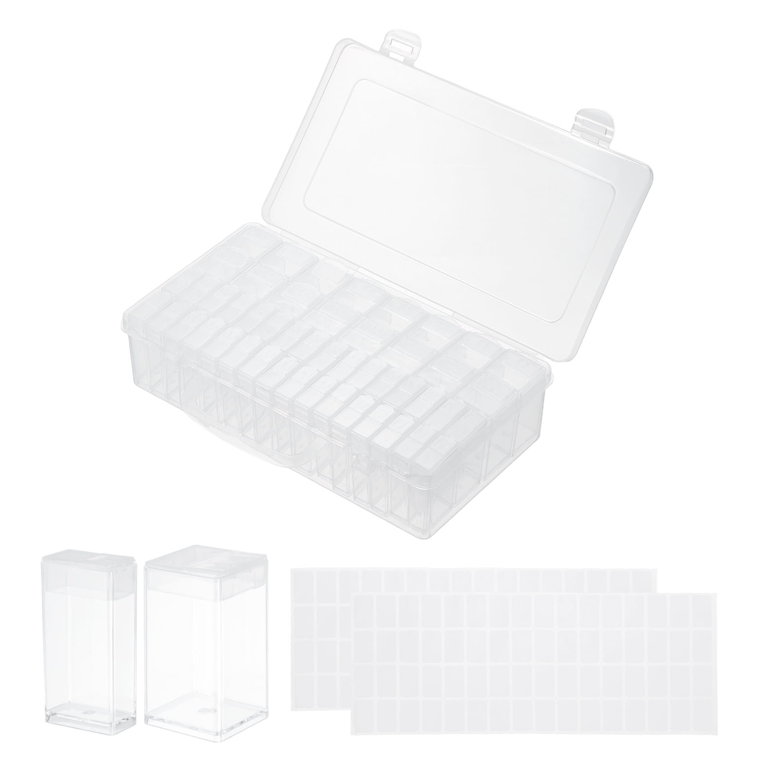 Uxcell 48 Slots Diamond Art Storage Containers, Clear Plastic Diamond Art Painting Beads Organizer Case Accessories with Labels for Jewelry Nail Crafts Rhinestones, 8.8x4.8x2.2inch