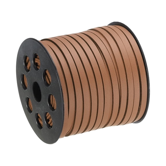 Uxcell 49.21 Yard 5mm Flat Leather Cord Suede String for DIY Crafts, Light Brown 1 Roll