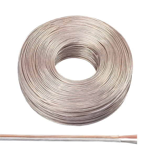 Uxcell 49.2Ft 24/2 Covered Wire, 300V Heat Resistant Speaker Wire, Clear, Silver, Brown