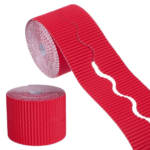 Uxcell 49.2ft Bulletin Board Border, Corrugated Paper Decorative Wavy Border, Scalloped Rolled Border Trim for Crafts Classroom Offices DIY Project Party Birthday Decoration, Red
