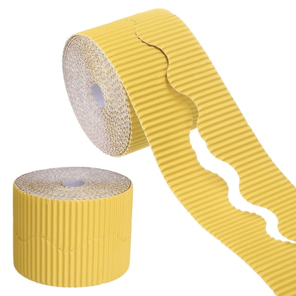 Uxcell 49.2ft Bulletin Board Border, Corrugated Paper Decorative Wavy Border, Scalloped Rolled Border Trim for Crafts Classroom Offices DIY Project Party Birthday Decoration, Yellow