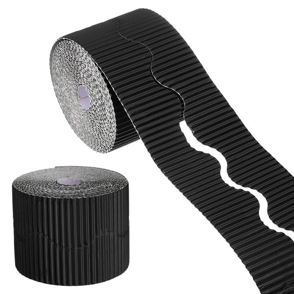 Uxcell 49.2ft Bulletin Board Border, Corrugated Paper Decorative Wavy Border, Scalloped Rolled Border Trim for Crafts Classroom Offices DIY Project Party Birthday Decoration, Black