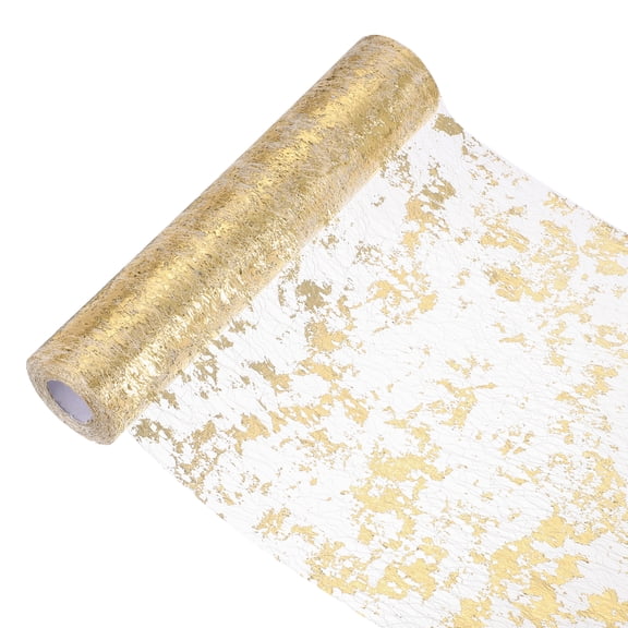 Uxcell 49 Feet Table Runner, Sequin Gold Foil Thin Mesh Metallic Table Runner Roll Table Decorations for Event Party, Birthday Party, Weddings, Christmas, New Year, Gold