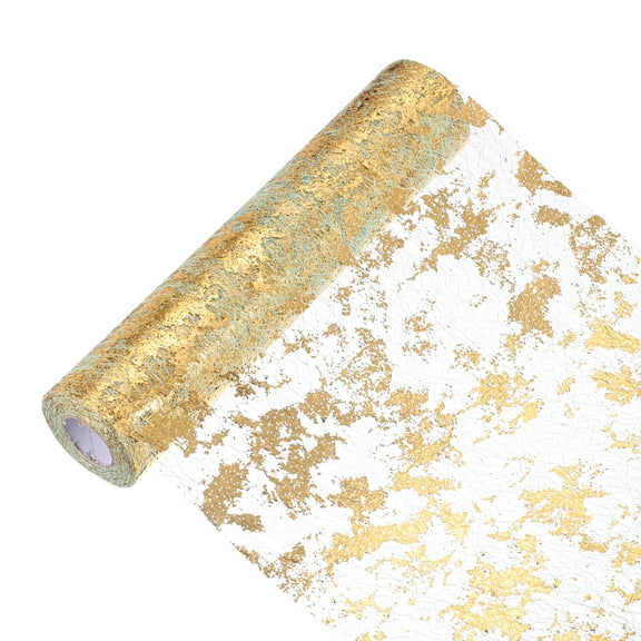 Uxcell 49 Feet Table Runner, Sequin Gold Foil Thin Mesh Metallic Table Runner Roll Table Decorations for Event Party, Birthday Party, Weddings, Christmas, New Year, Gold Tone