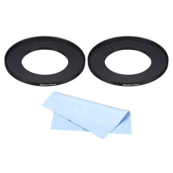 Uxcell 49mm-77mm Step Up Ring with Cleaning Cloth, 2 Pack Camera Lens Filter Adapter Ring, Black