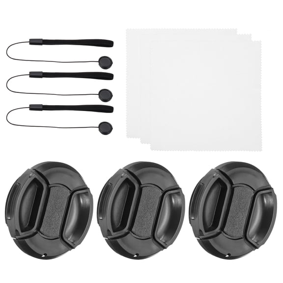 Uxcell 49mm Lens Cap Set, 3Pack Sides Pinch Snap Camera Lens Cover, Black