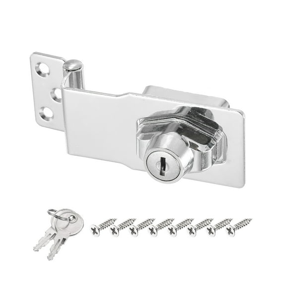 Uxcell 4Inch Keyed Hasp Locks Angle 90° Twist Knob Locking Hasp Lock Keyed Different, Silver