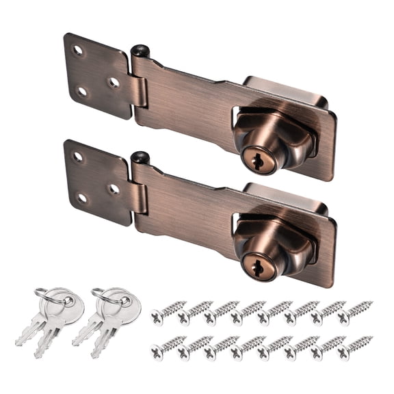 Uxcell 4Inch Keyed Hasp Locks Twist Knob Locking Hasp Lock Keyed Alike 2 Pack, Copper
