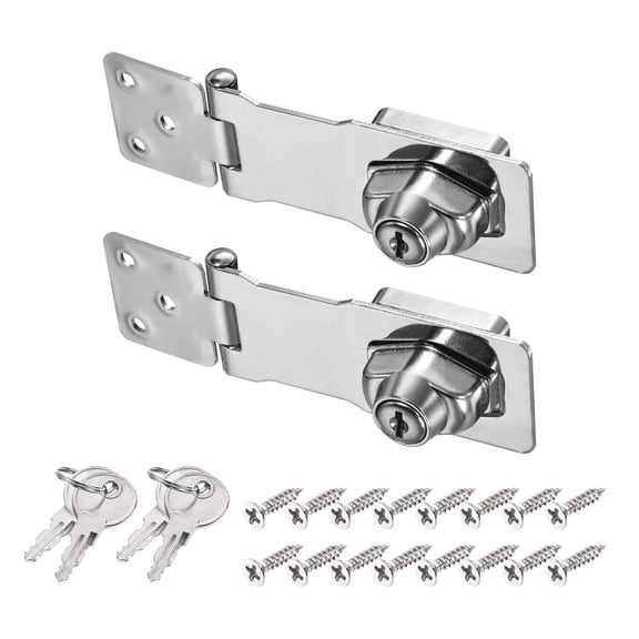 Uxcell 4Inch Keyed Hasp Locks Twist Knob Locking Hasp Lock Keyed Different 2 Pack, Silver