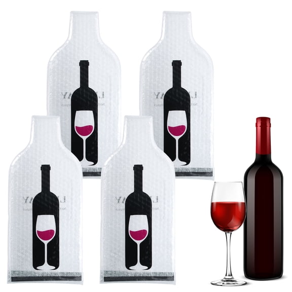 Uxcell 4Pcs Wine Bottle Travel Protector Bags, Wine Bags with Bottle Motif for Travel Transport Drop and Spill Resistant Reusable Wine Bottle Protector(White)
