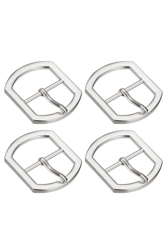 4Pack 0.98" Single Prong Belt Buckle Square Center Bar Buckle for Leather Craft, Silver