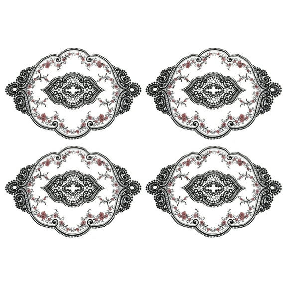Uxcell 4Pack 12x17-in Retro Lace Placemat Oval French Crochet Doilies Coasters Black/Pink