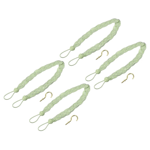 Uxcell 4Pack 23" Curtain Tiebacks Braided Drapery Holdback Holder with Hooks, Green/Silver