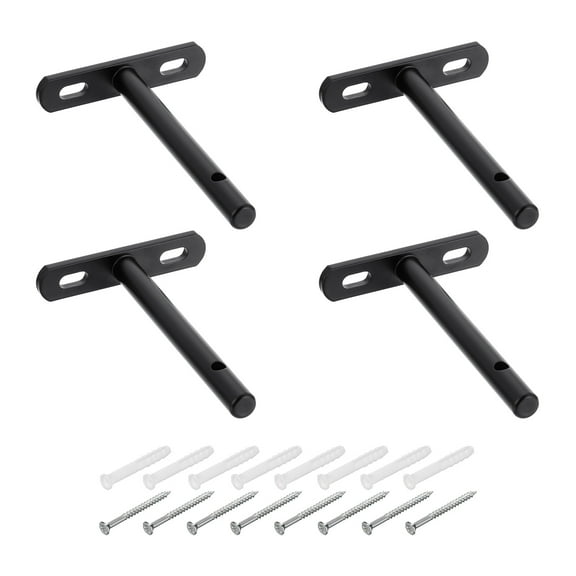 Uxcell Floating Shelf Bracket 4", T Brackets for Shelves, Wall Mounting Blind Shelf with Screws, Black 4 Set