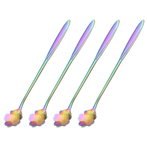Uxcell 4Pack 7" Stainless Steel Long Handle Flower Teaspoon Coffee Spoon, Colorful